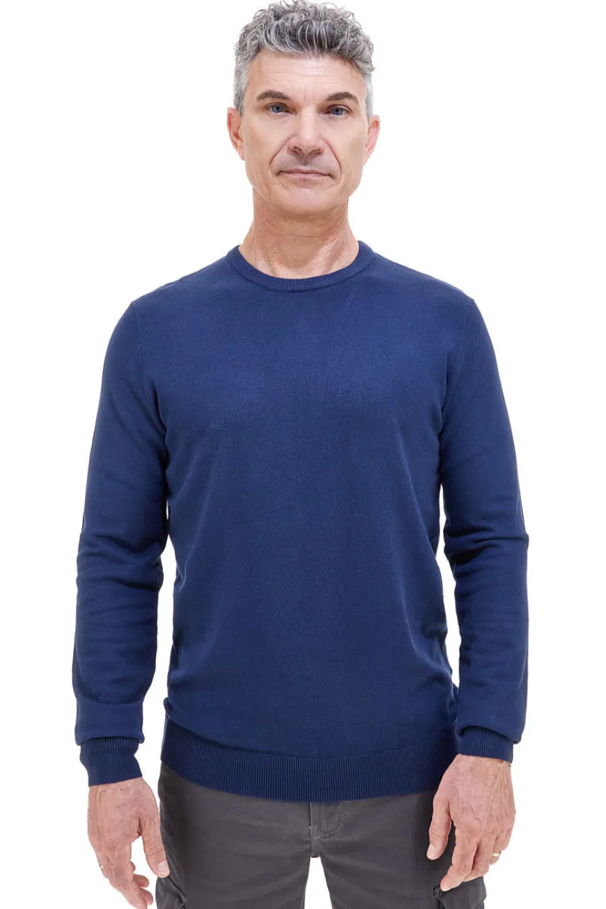 Maglione blu girocollo in maglia fine Sevenoaks 8020
