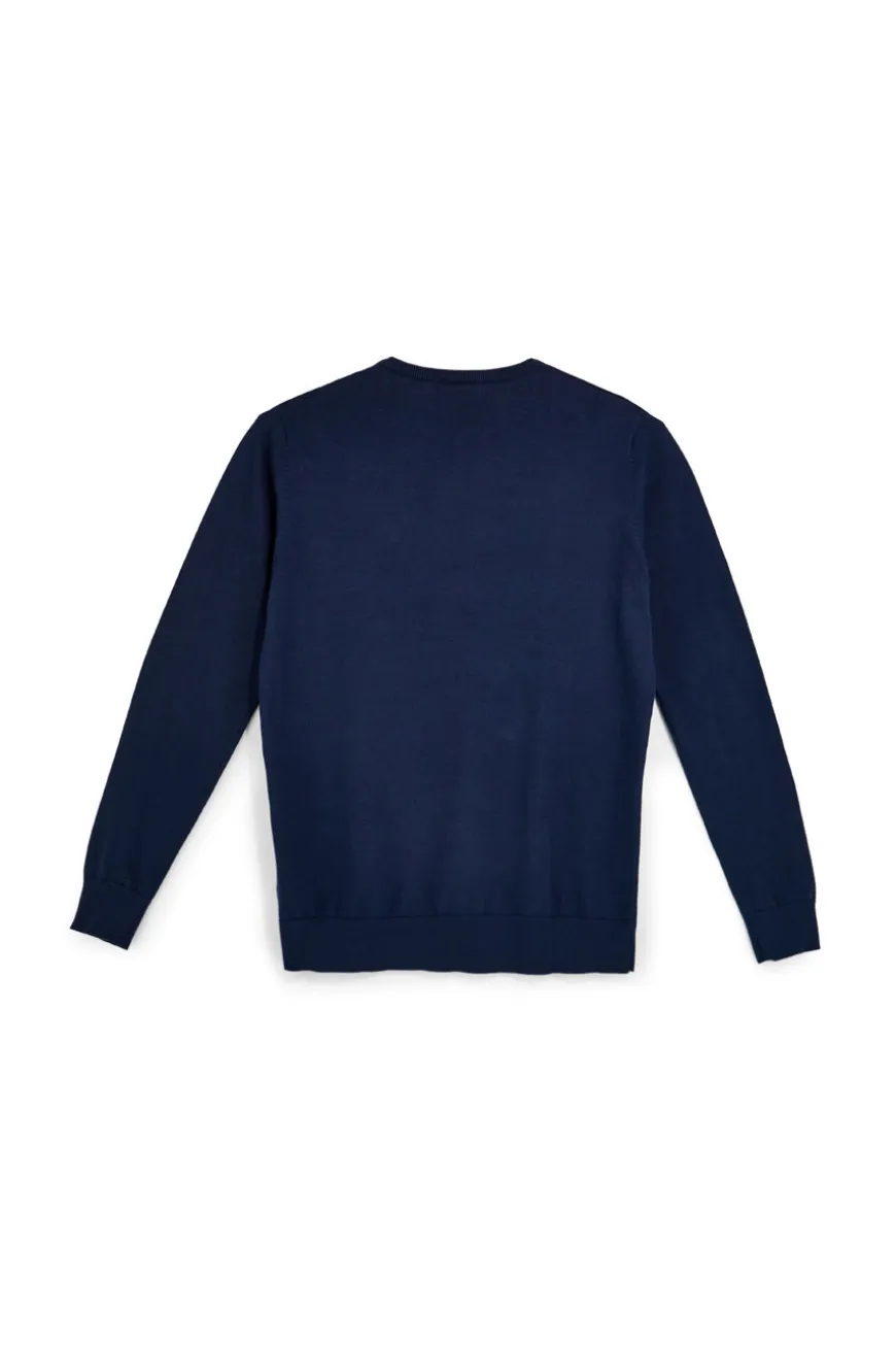 Maglione in cotone blu girocollo Sevenoaks Nby01