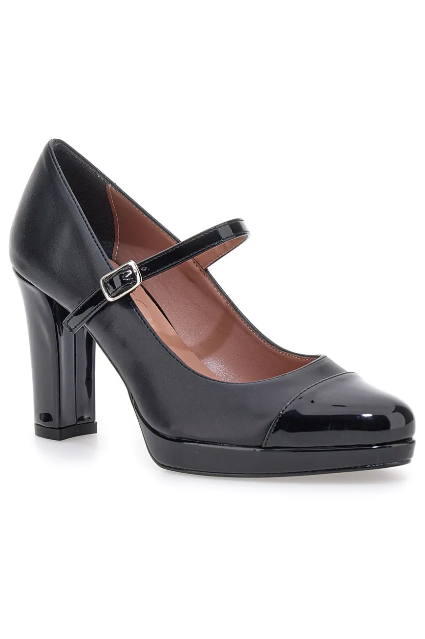 Mary Jane nere con punta tonda, cinturino e plateau Pittarello class 2567