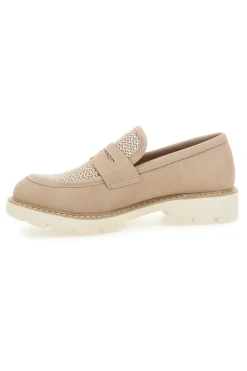 Mocassini beige con bocca di leone e Suola Bianca LE HAVRE PARIS KMD25S15G