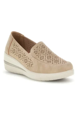 Mocassini beige traforati con zeppa Mio tempo MINA3173