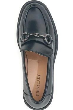 Mocassini neri con tacco e morsetto First Lady P634