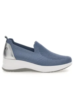 Mocassini Slip on blu in tessuto tecnico con zeppa Inblu 66IC