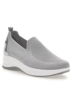 Mocassini Slip on grigie in tessuto tecnico con zeppa Inblu 66IC