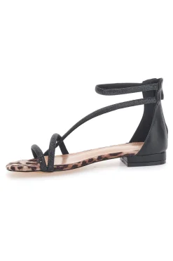 Mon Dieu 696 – Flache Sandalen mit schwarzem Band und Animalprint