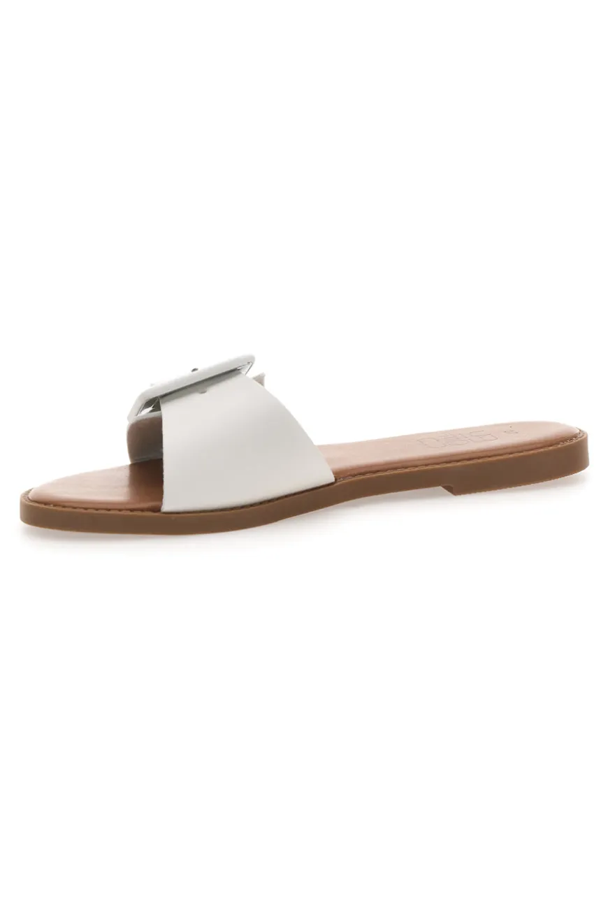 Mon Dieu PREA1330 Damen-Slipper im Minimal-Chic-Stil in Weiß mit Maxi-Schnalle
