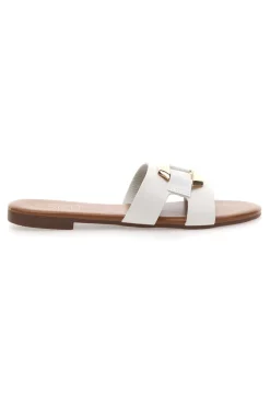 Mon Dieu PREA1310 Elegante weiße Damen-Slipper mit Golddetail