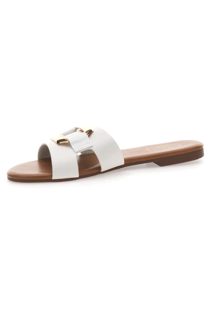Mon Dieu PREA1310 Elegante weiße Damen-Slipper mit Golddetail