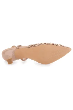Nudefarbene Slingback-Sandalen mit spitzer Zehenpartie und gewebtem Obermaterial MON DIEU 601