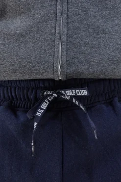 Pantaloni tuta blu in cotone e poliestere con stampa frontale U.S. Golf Club F105