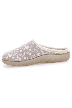 Pantofola taupe con scritte e fodera in pelliccia Inblu 32ET