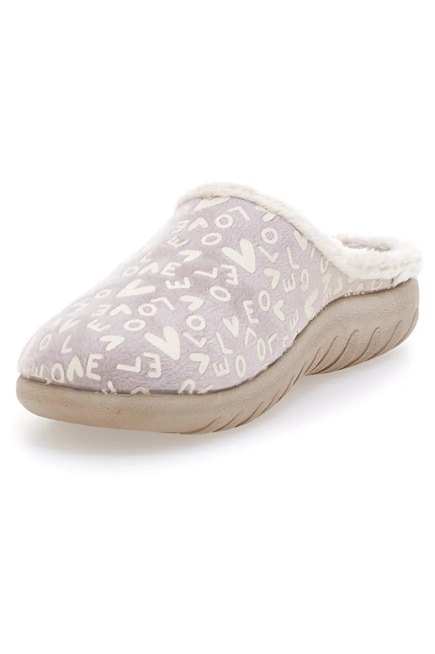 Pantofola taupe con scritte e fodera in pelliccia Inblu 32ET