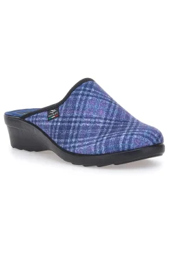 Pantofole blu a quadri con zeppa comfort Fly Flot 90L70T37NP