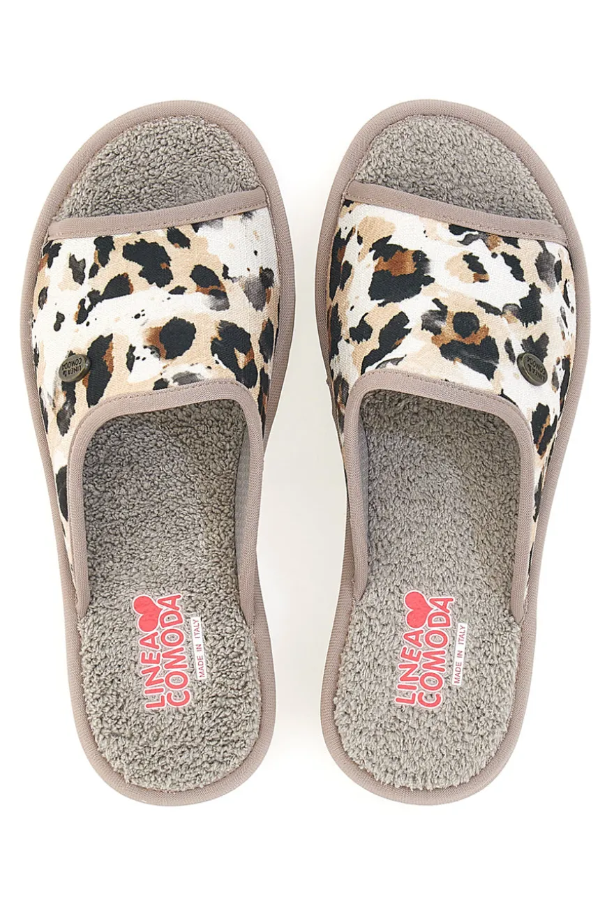 Pantofole Leopardate con Punta Aperta Linea Comoda 7551P