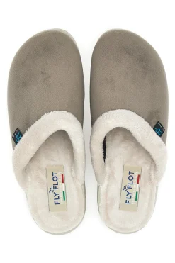 Pantofole marroni con bordo in pelo e suola comfort Fly Flot 90510X20PM