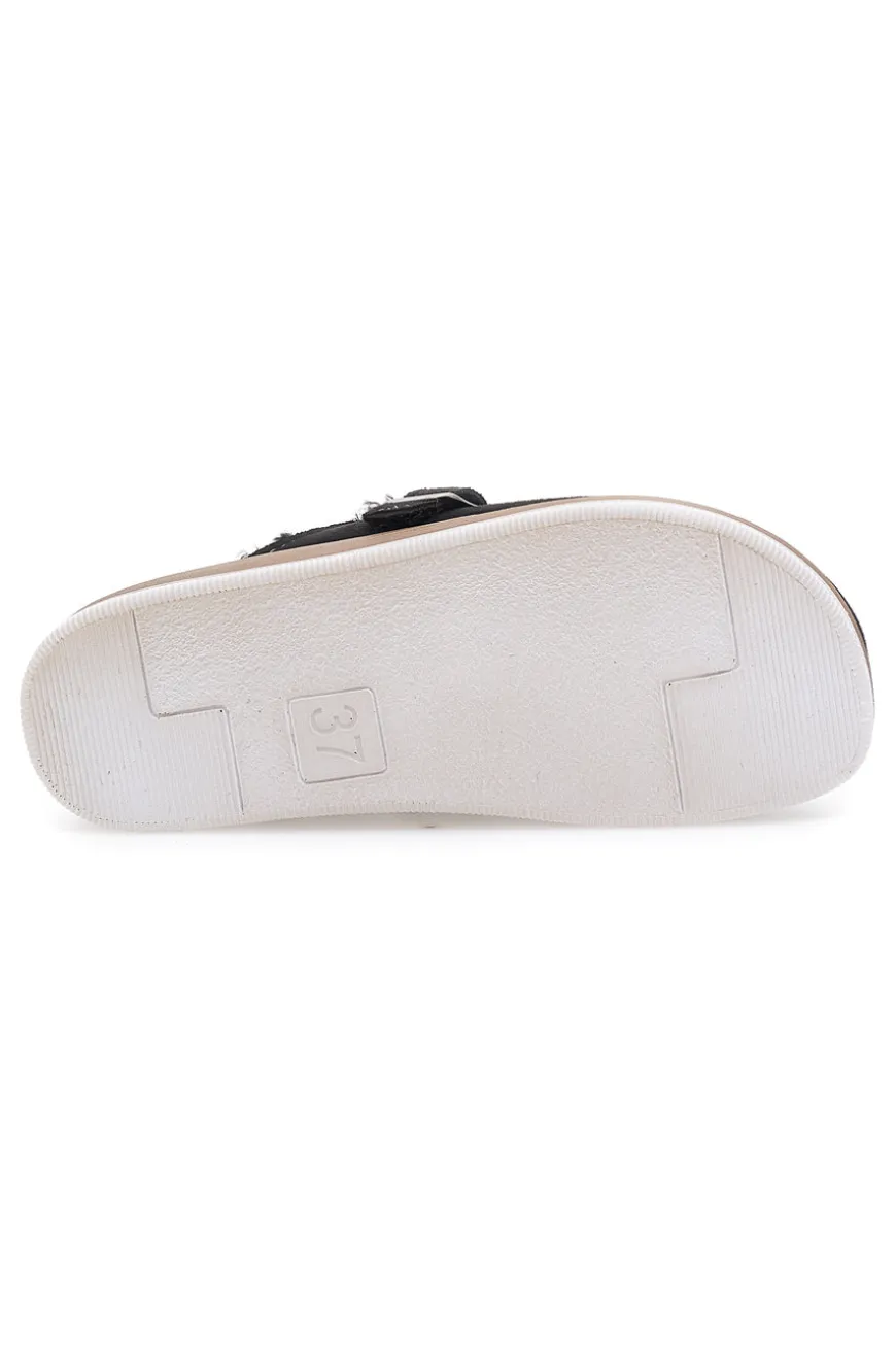 Pantofole nere con pelo interno e suola bianca INBLU 20 ct