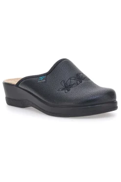 Pantofole nere con ricamo floreale e plantare forato Fly Flot 90630Q512B