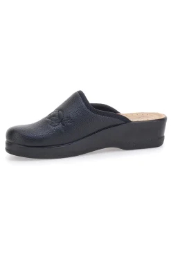 Pantofole nere con ricamo floreale e plantare forato Fly Flot 90630Q512B