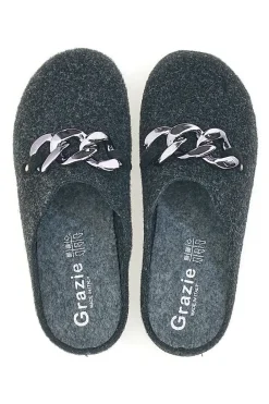 Pantofole Nere in Feltro con Catena Color Canna di Fucile Grazie 3004d