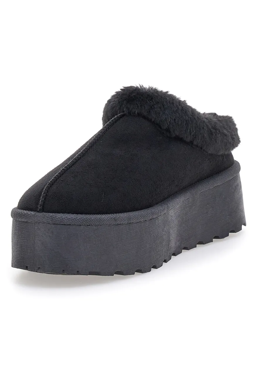 Pantofole Sabot nere con pelo con platform Pittarello Love PK1913A