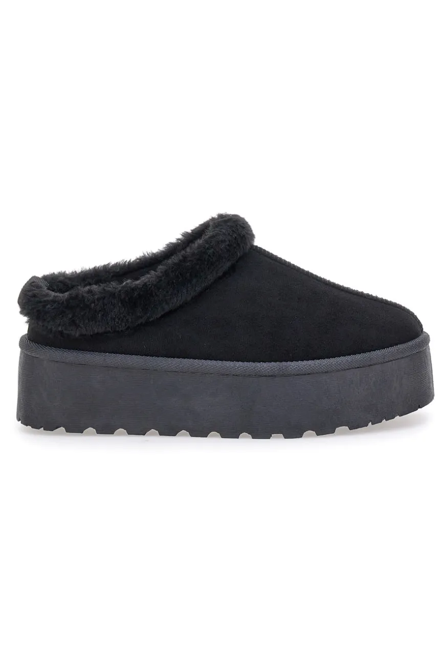 Pantofole Sabot nere con pelo con platform Pittarello Love PK1913A