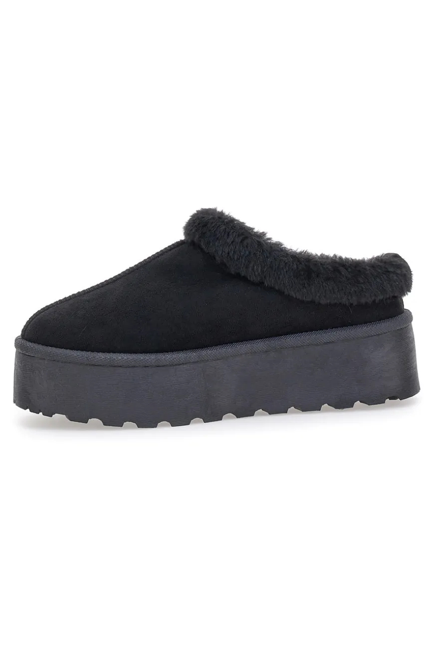 Pantofole Sabot nere con pelo con platform Pittarello Love PK1913A