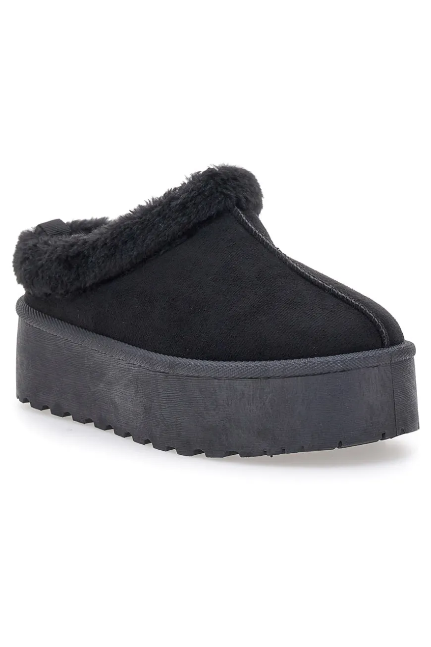 Pantofole Sabot nere con pelo con platform Pittarello Love PK1913A