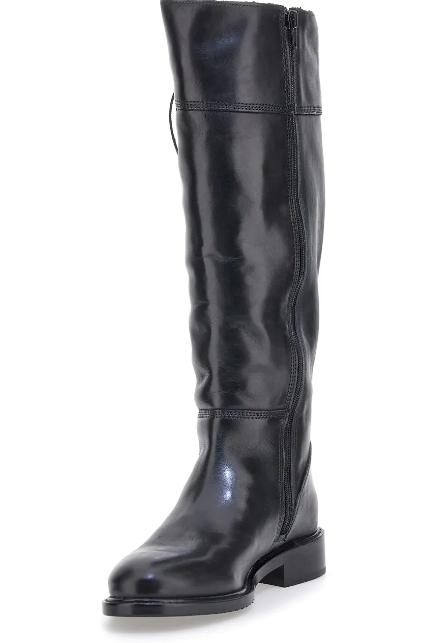 Pittarello Class LFL2543 schwarze Stiefel aus echtem Leder mit goldenem Reißverschluss und Schnalle