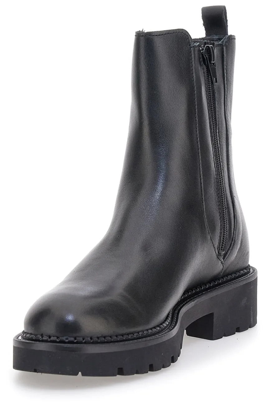Pittarello Glam 6436675 schwarze Stiefeletten aus echtem Leder mit Profilsohle