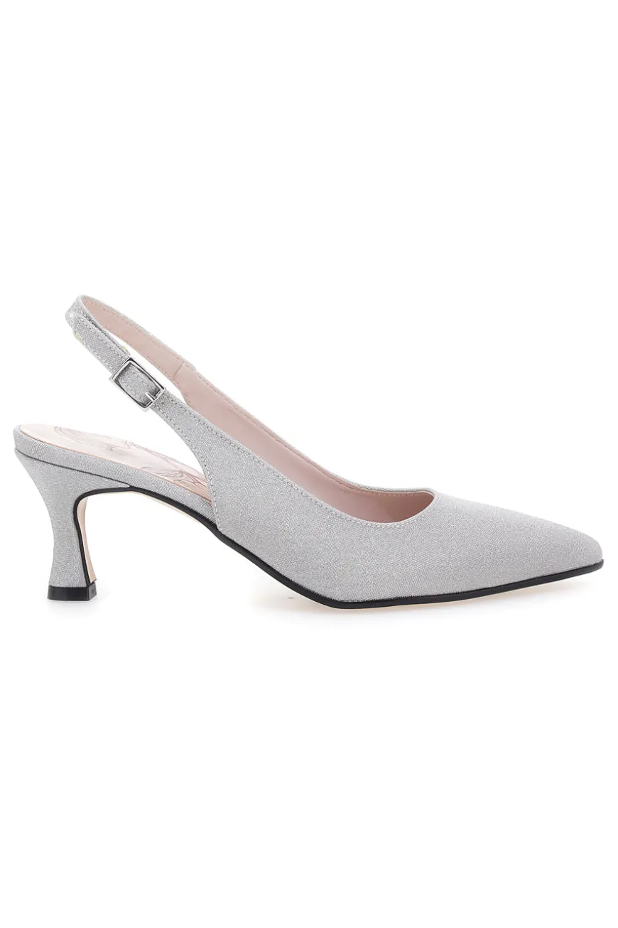 Pittarello Romantic 54366 silberne Glitzer-Slingback-Pumps