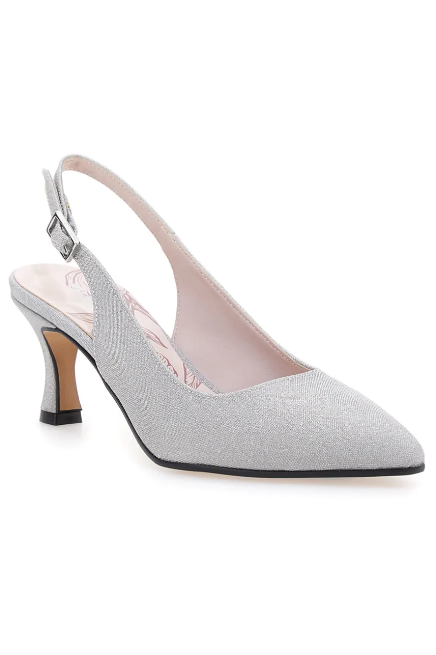 Pittarello Romantic 54366 silberne Glitzer-Slingback-Pumps