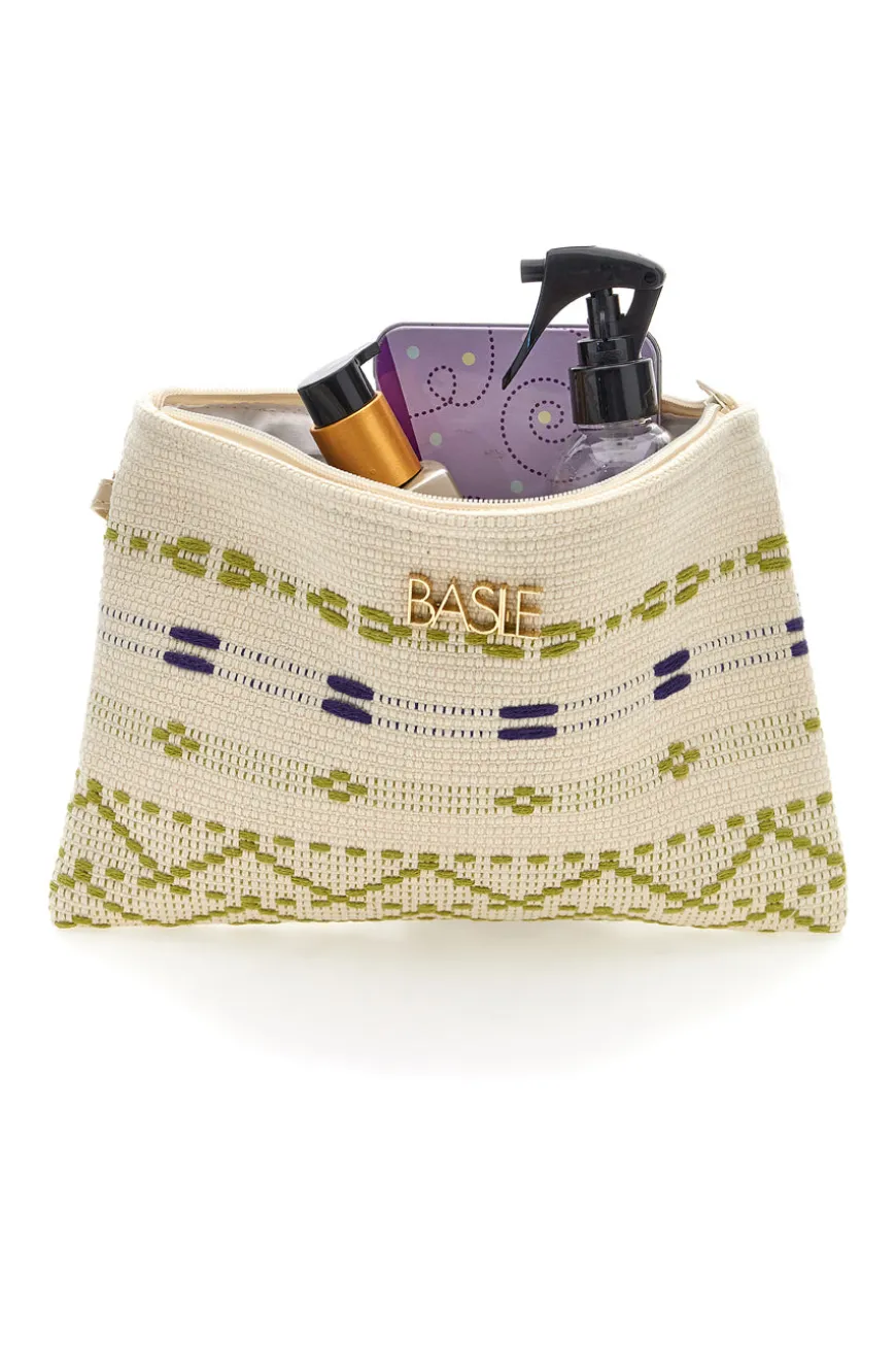 Pochette mare beige in tessuto intrecciato con zip Basile 24603