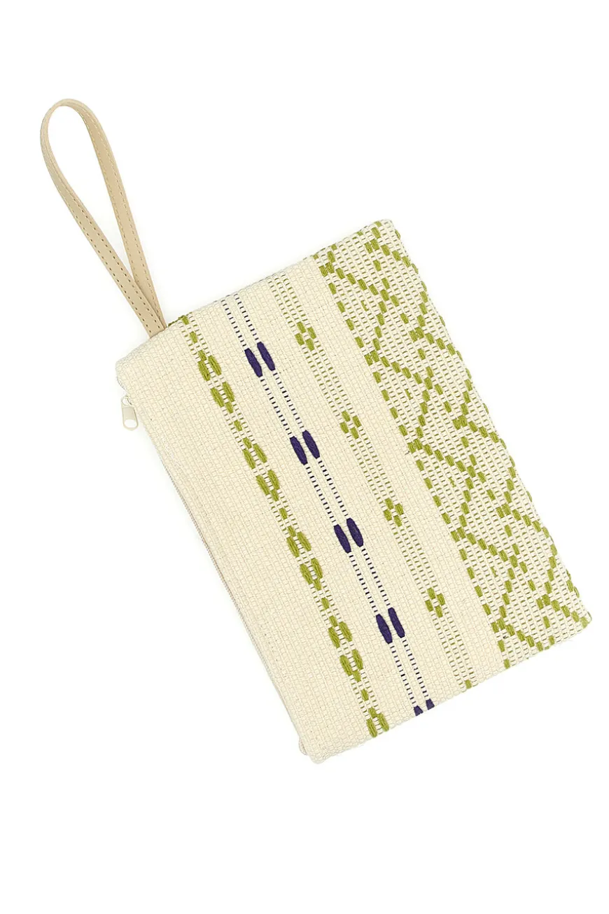 Pochette mare beige in tessuto intrecciato con zip Basile 24603