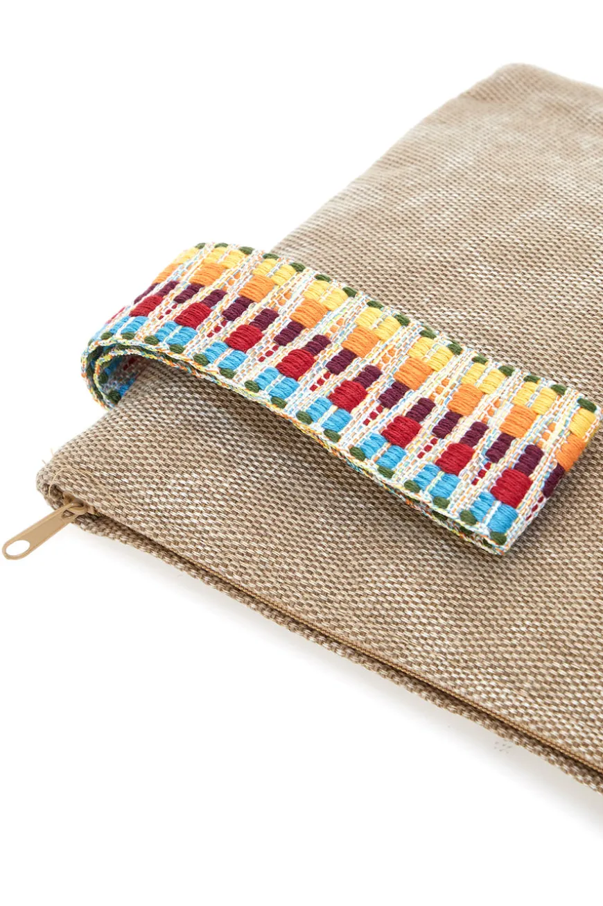 Pochette mare multicolore in tessuto naturale con fantasia etnica Basile 22102