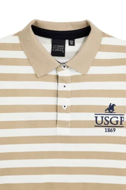 Polo beige e bianca a righe 100% cotone U.s. grand polo US61505M