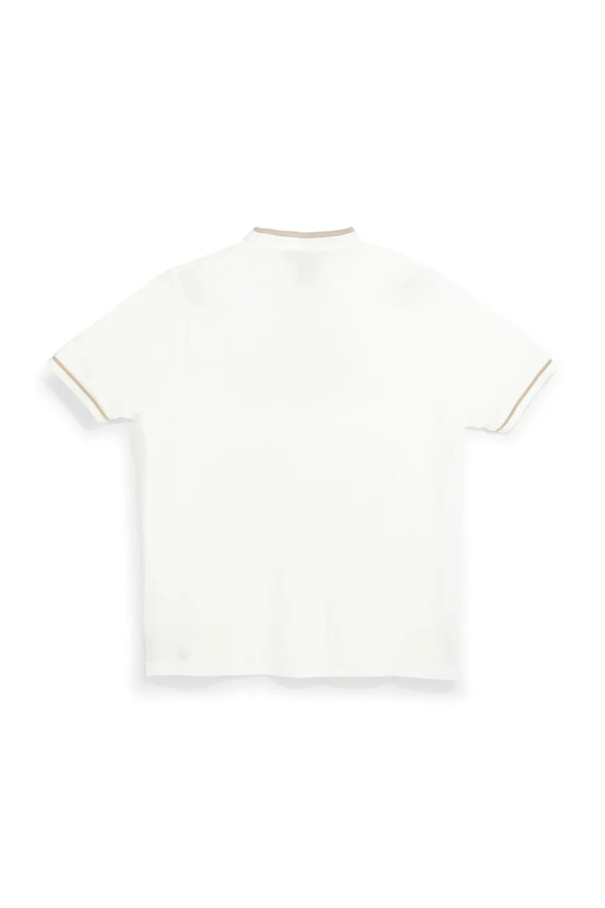 Polo Bianca con Collo Coreana e Profili Beige U.S.Grand Polo US61506M