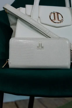 Portafoglio avorio con zip e texture lucertola Lancetti 25S-258-1/PF