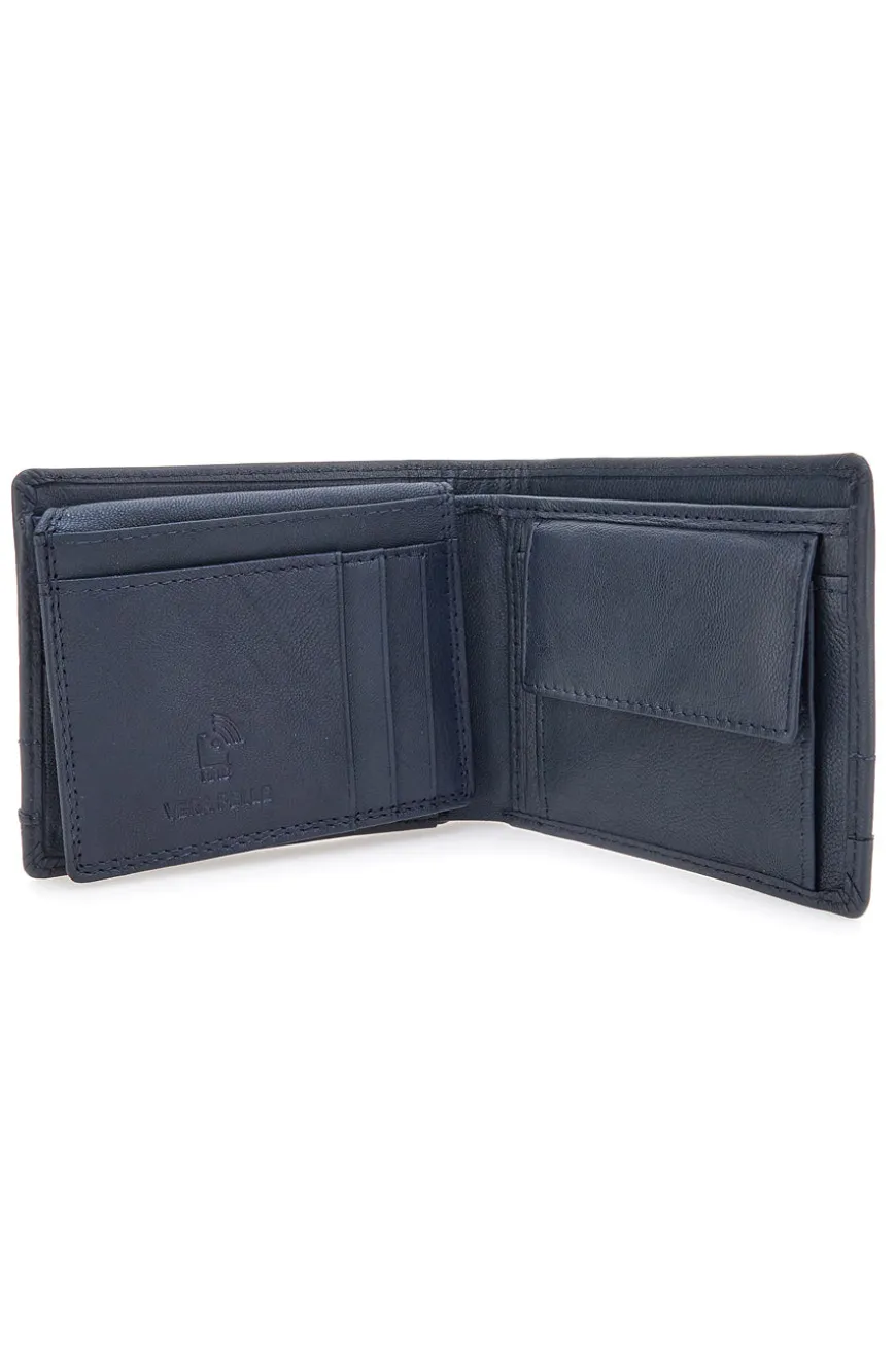 Portafoglio blu in vera pelle con protezione RFID Lancetti LL25W-768-44