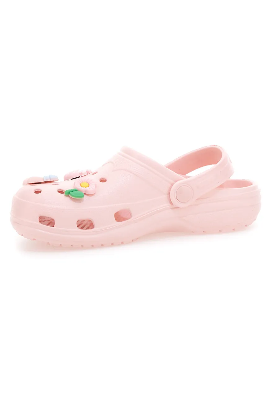 Rosa Clog-Hausschuhe mit Schmetterlings- und Blumenapplikationen 2T2L 726