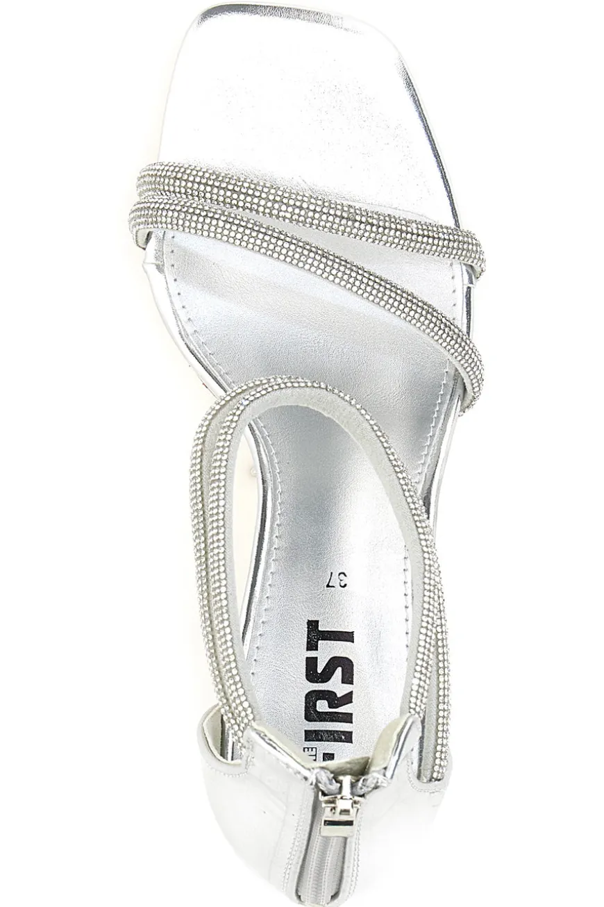 Sandali Argento Con Tacco Alto e Strass The First 254