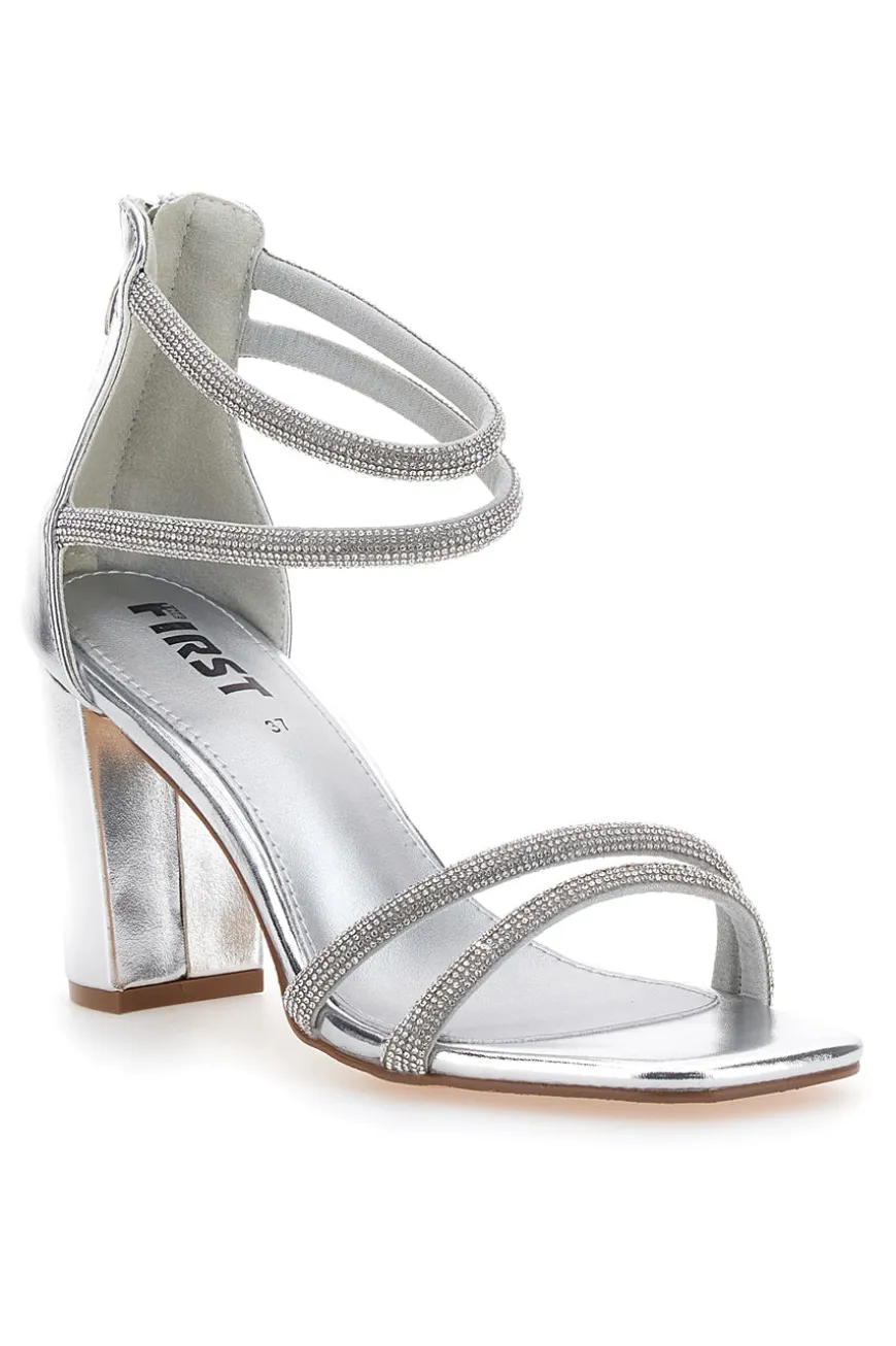 Sandali Argento Con Tacco Alto e Strass The First 254