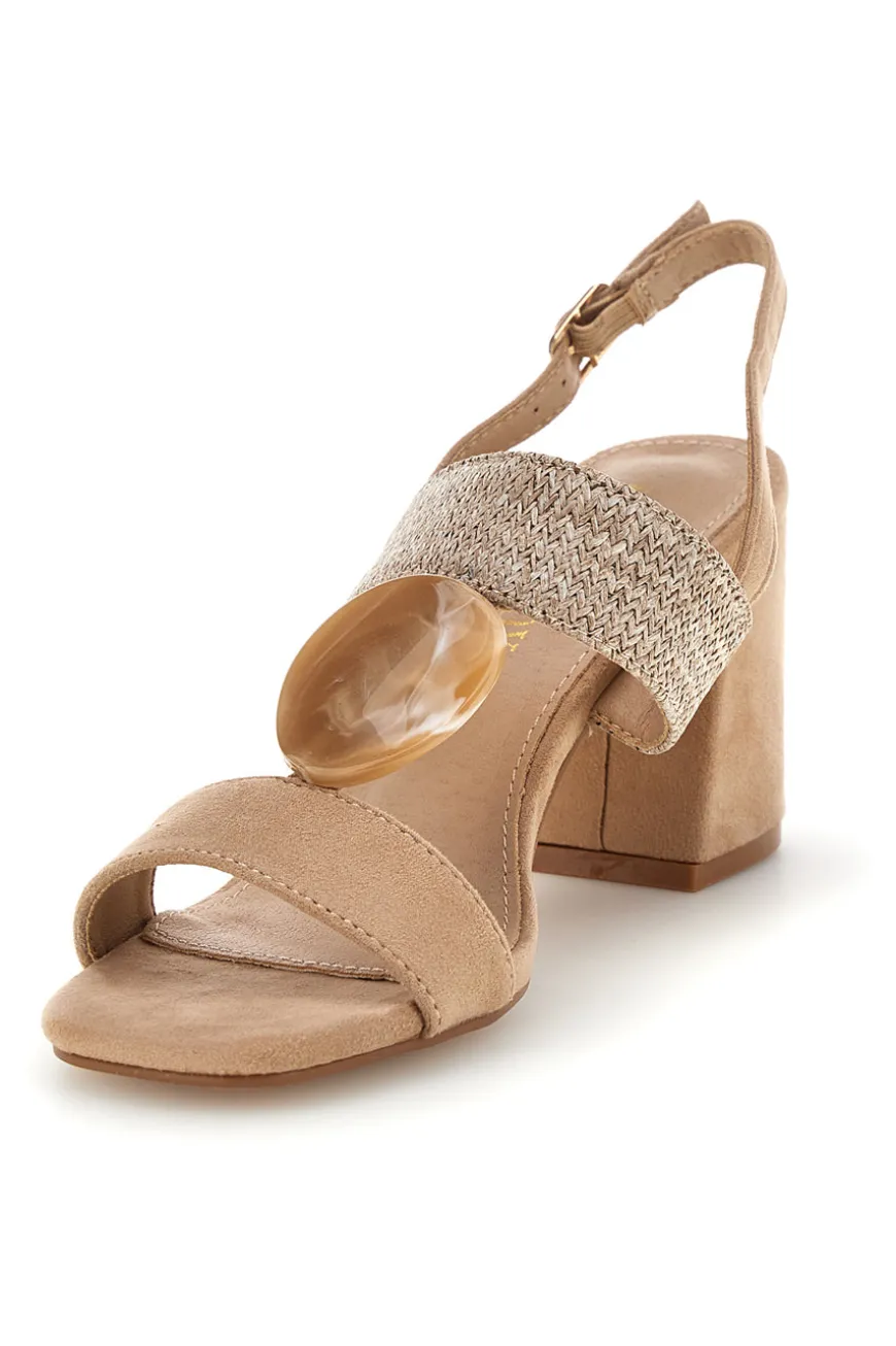 Sandali beige con fascia in tessuto e tacco largo First lady P703