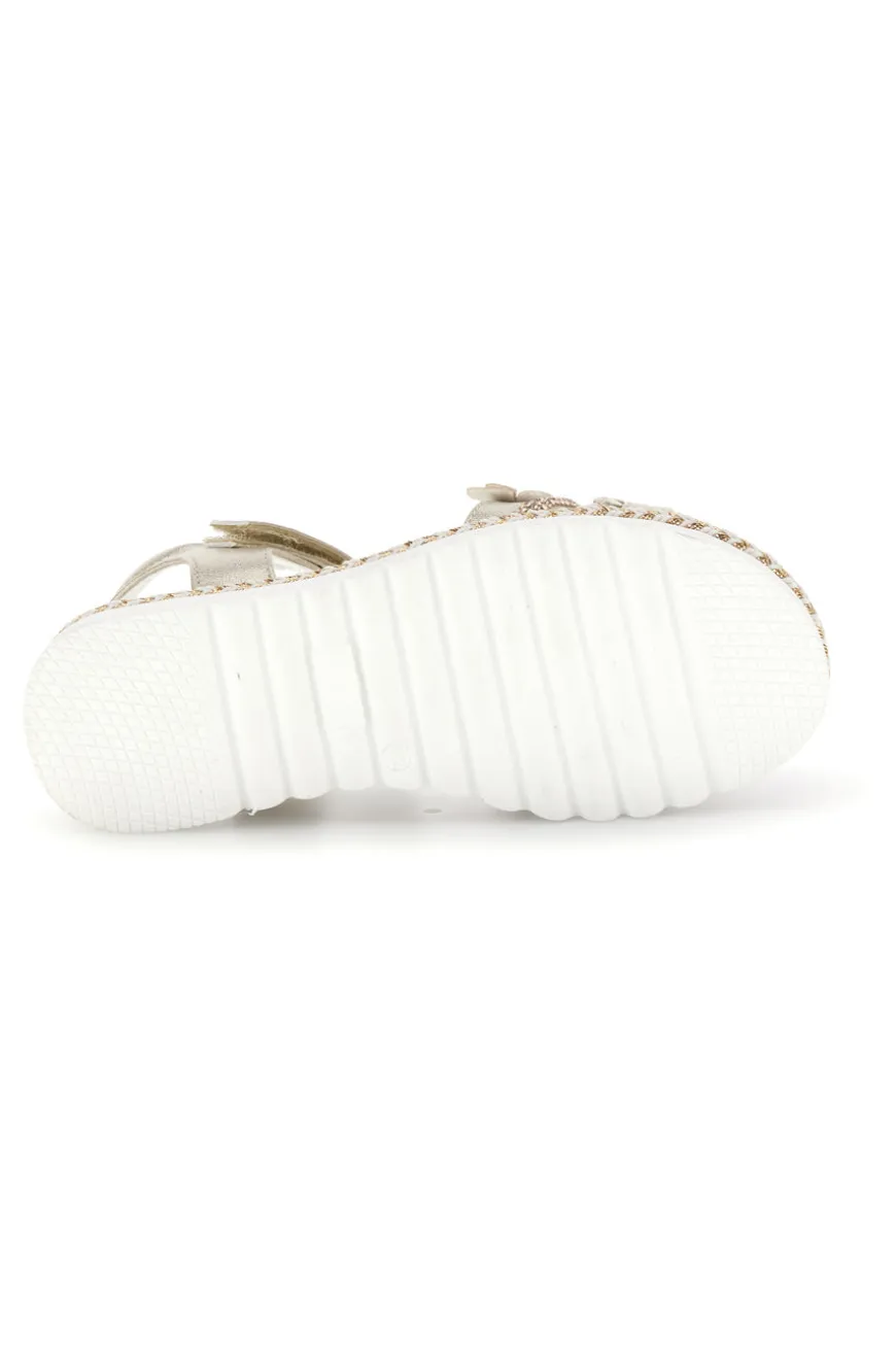 Sandali beige con strappo in velcro e applicazioni floreali Grazie girl 15022