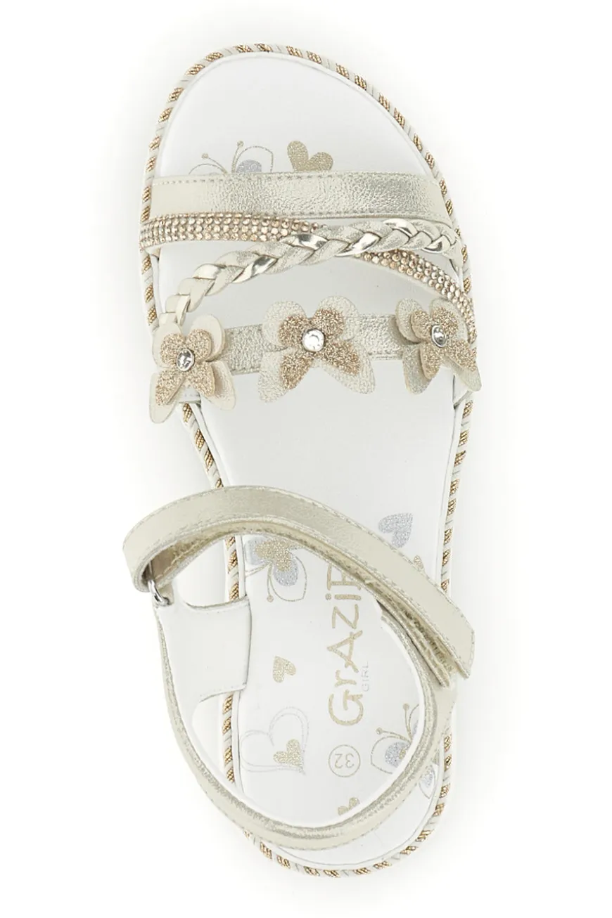 Sandali beige con strappo in velcro e applicazioni floreali Grazie girl 15022