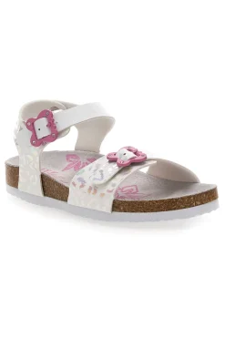 Sandali bianchi con dettagli iridescenti e fibbie rosa PITT KIDS 14505