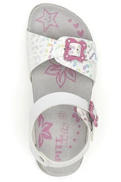 Sandali bianchi con dettagli iridescenti e fibbie rosa PITT KIDS 14505