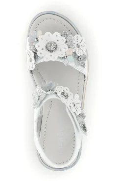Sandali bianchi con fiori e chiusura con cinturino a strappo Laura Biagiotti AG1790416872