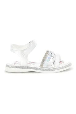Sandali bianchi con strass e cinturino alla caviglia Grazie girl 14342