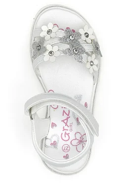 Sandali Bianchi Eleganti con Fiori e Farfalle Grazie Girl 14339