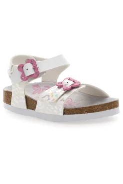 Sandali bianchi leopardati con fibbie rosa Pitt Kids 14505